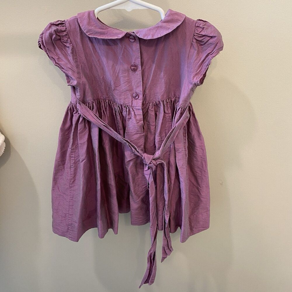 Vintage Talbots Girls 100% Silk Dress 9-12 Embroidered Flowers Purple - Picture 3 of 6